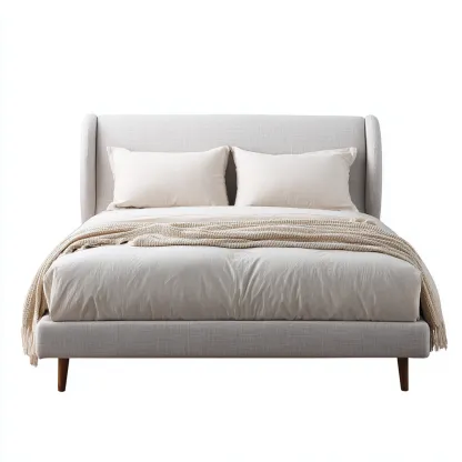 Letto matrimoniale imbottito in tessuto - 210x165x118 cm - grigio chiaro - per camera da letto - design moderno-Frameuna