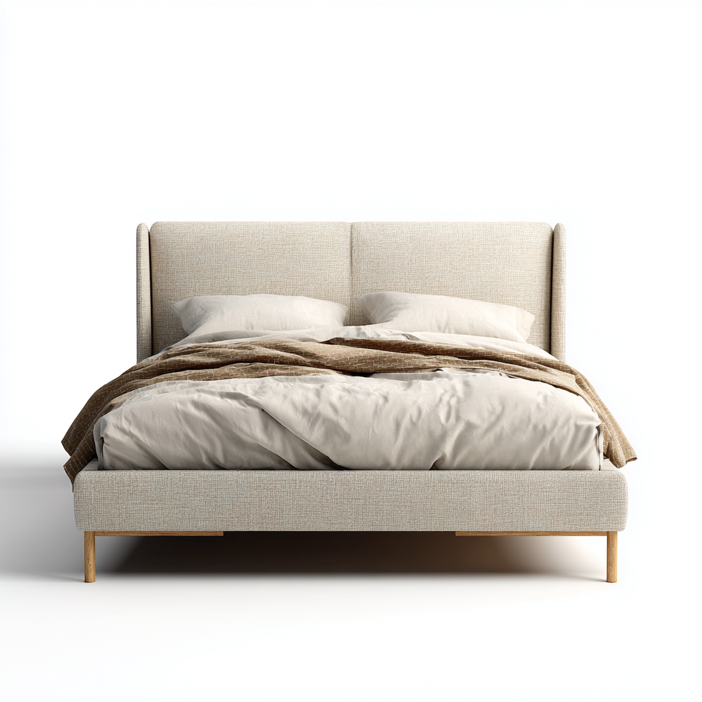 Letto matrimoniale - tessuto - legno - 200x180x115 cm - beige - design moderno per camera da letto-Frameuna