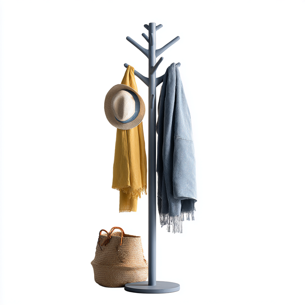 Attaccapanni legno massello 35x35x175 cm - grigio - azzurro - design moderno per ingresso-Frameuna