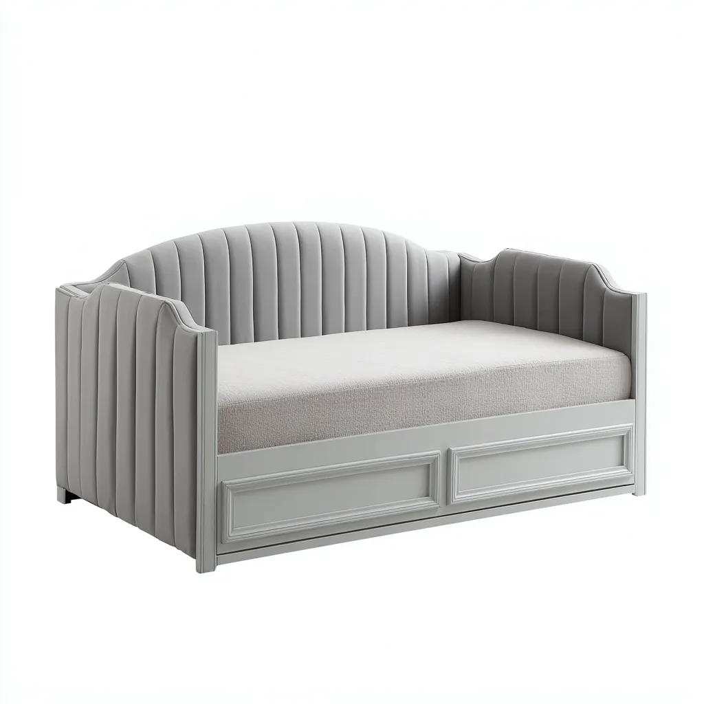 Divano letto imbottito in tessuto - 210x100x95 cm - grigio chiaro - per camera da letto - design moderno-Frameuna