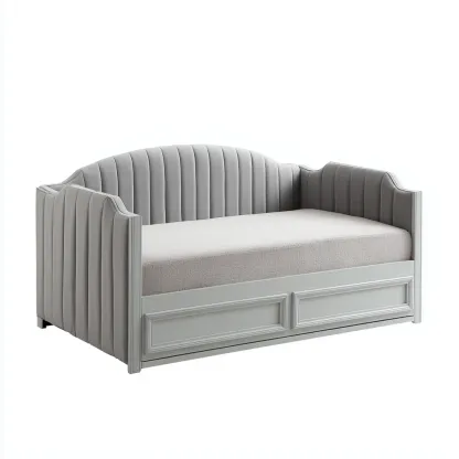 Divano letto imbottito in tessuto - 210x100x95 cm - grigio chiaro - per camera da letto - design moderno-Frameuna