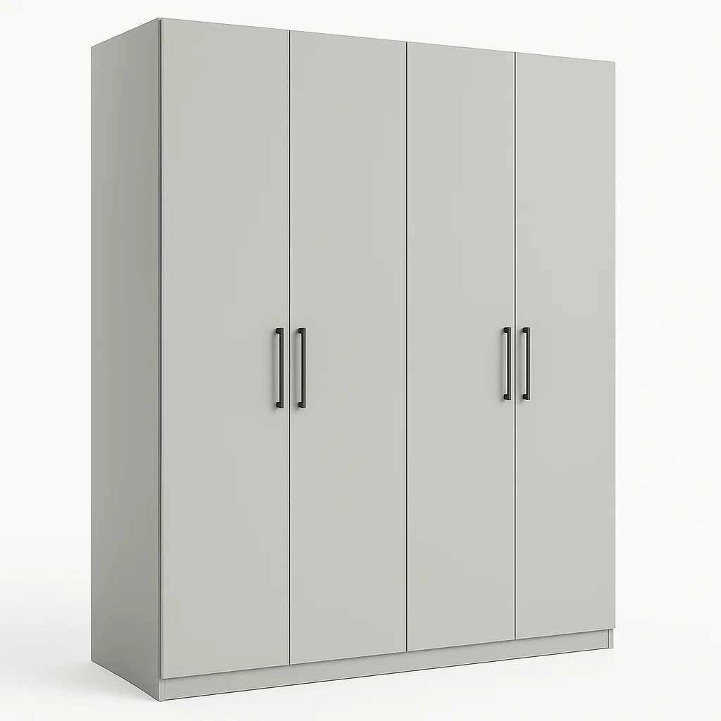 Armadio con ante a battente in MDF Grigio con maniglie in metallo nero a quattro ante-Divanimo