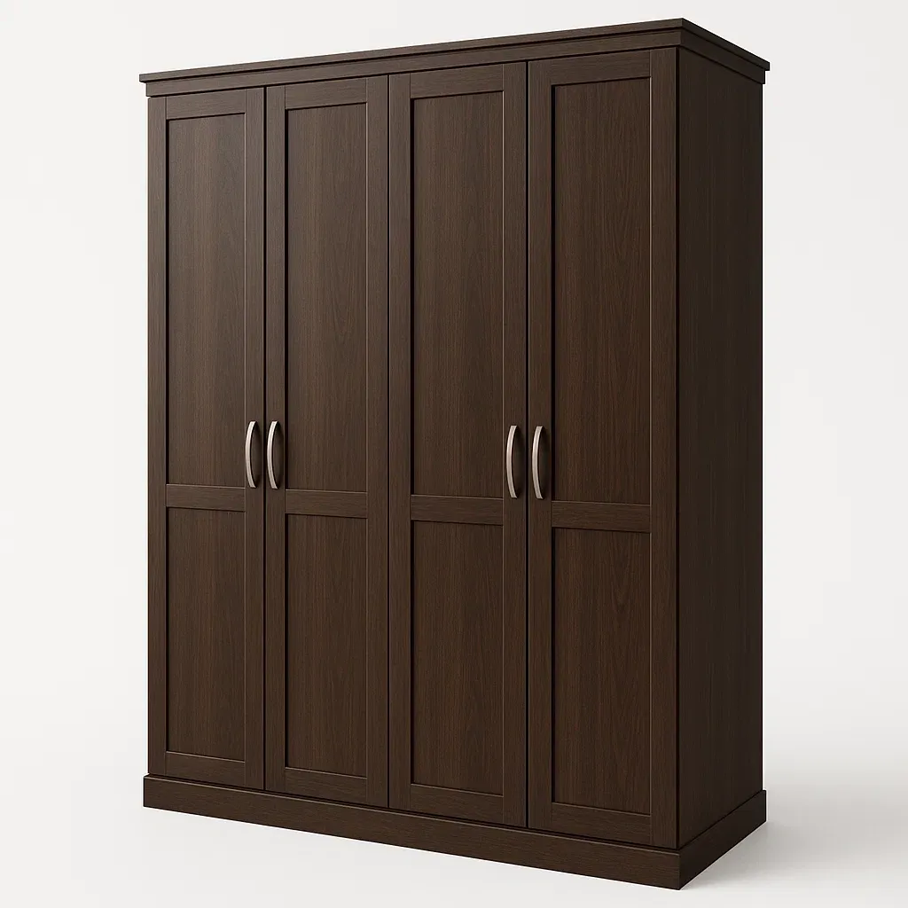 Armadio con ante a battente in MDF Marrone a quattro ante con maniglie in metallo-Divanimo