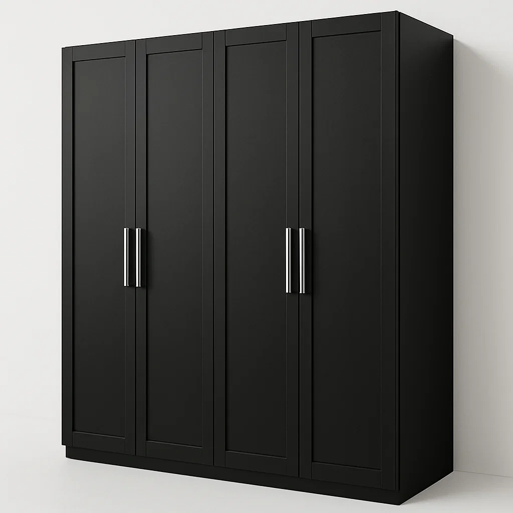 Armadio con ante a battente in legno con maniglie in acciaio-Divanimo