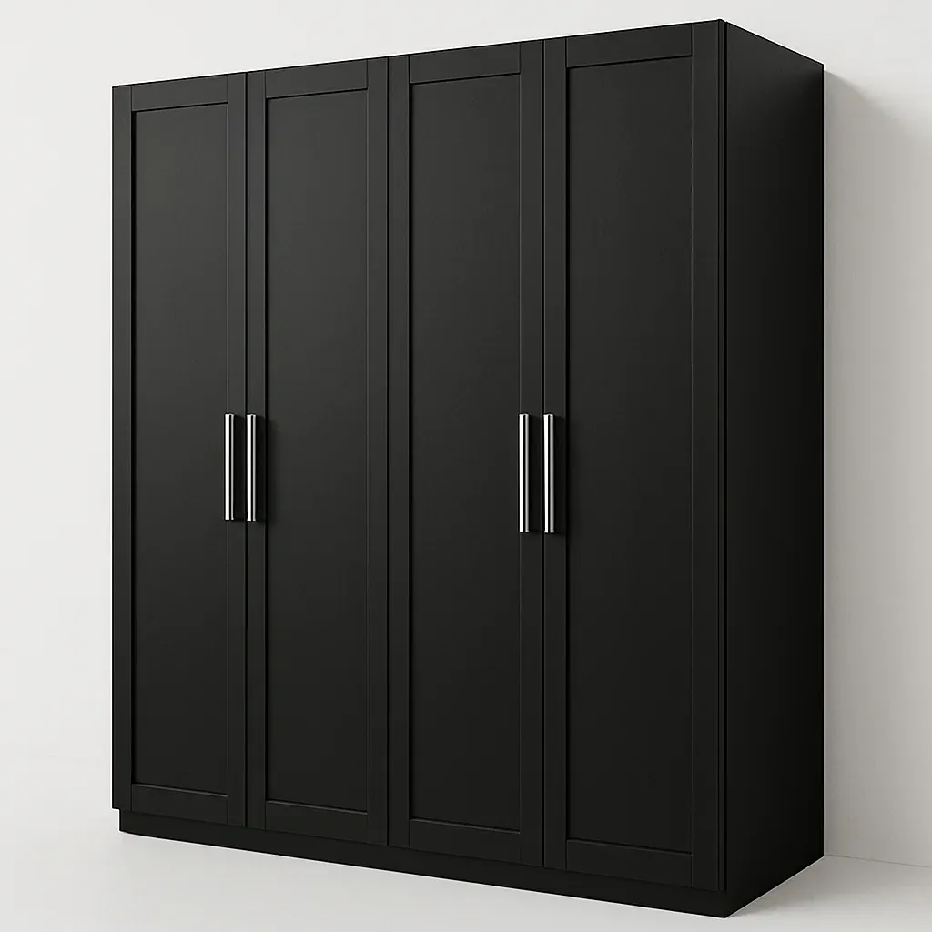 Armadio con ante a battente in legno con maniglie in acciaio-Divanimo