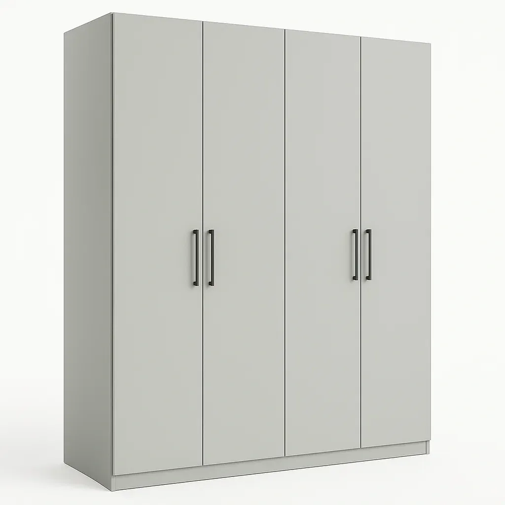 Armadio con ante a battente in MDF Grigio con maniglie in metallo nero a quattro ante-Divanimo