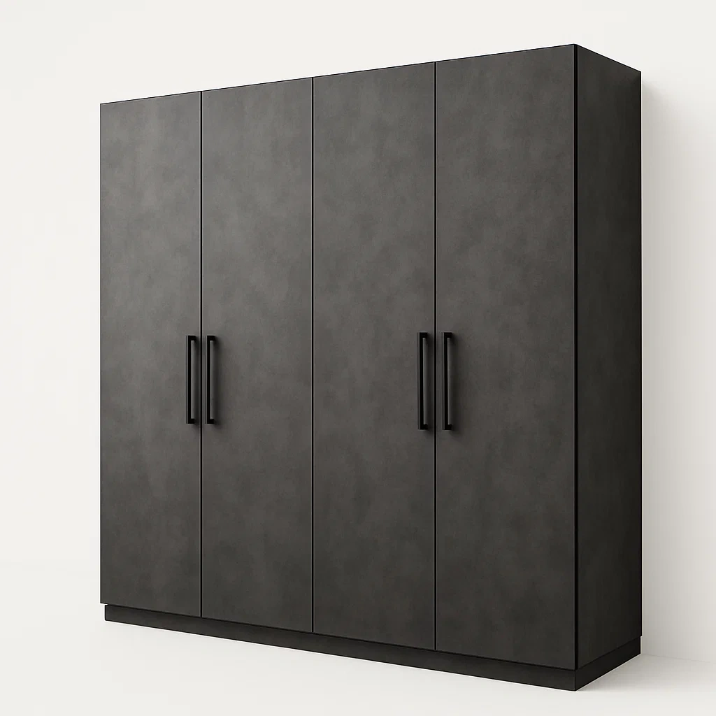 Armadio con ante a battente in MDF Grigio scuro con maniglie in metallo nero-Divanimo