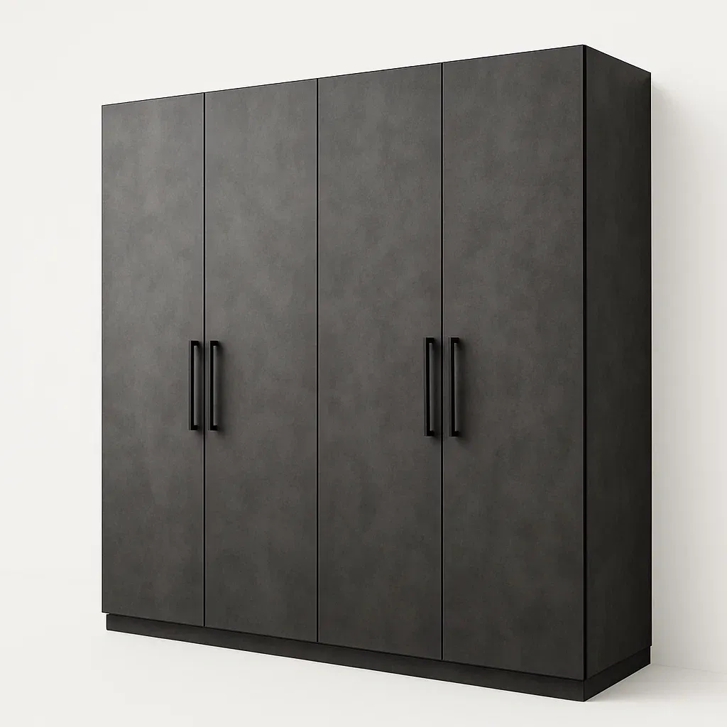 Armadio con ante a battente in MDF Grigio scuro con maniglie in metallo nero-Divanimo