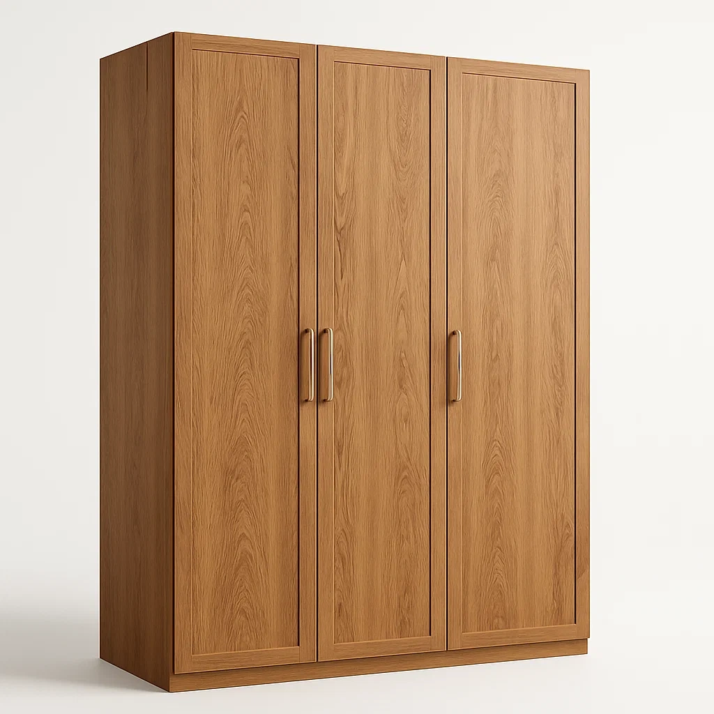 Armadio con ante a battente in legno Rovere struttura a tre ante con maniglie in metallo-Divanimo