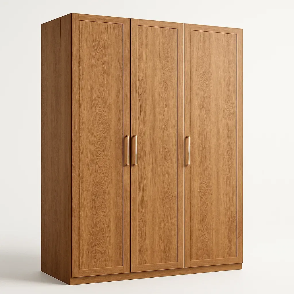 Armadio con ante a battente in legno Rovere struttura a tre ante con maniglie in metallo-Divanimo