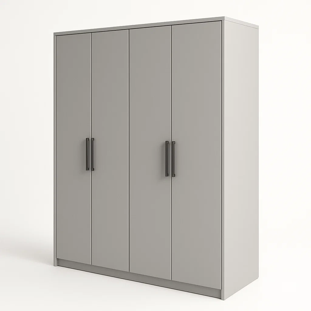 Armadio con ante a battente in MDF Grigio a quattro porte con maniglie in metallo-Divanimo