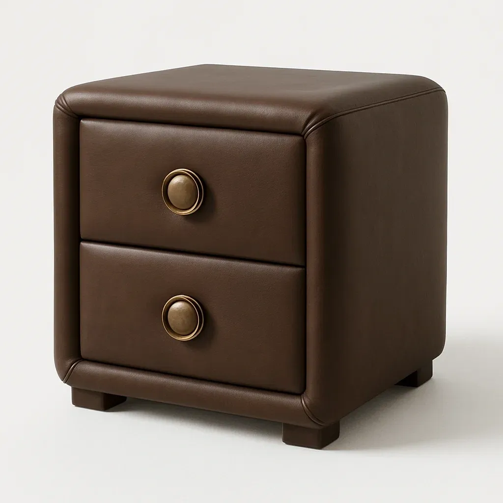 Comodino imbottito in pelle sintetica con due cassetti-Divanimo