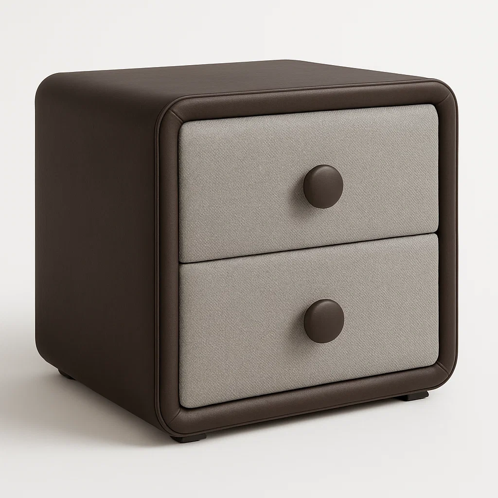 Comodino imbottito in pelle PU e tessuto con due cassetti-Divanimo