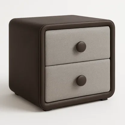 Comodino imbottito in pelle PU e tessuto con due cassetti-Divanimo