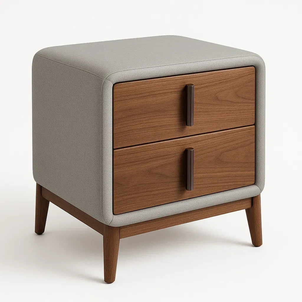 Comodino imbottito in legno e tessuto con due cassetti-Divanimo