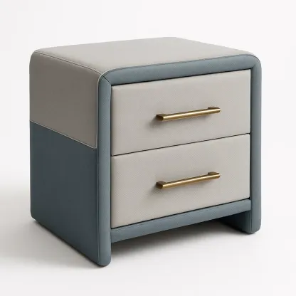 Comodino imbottito in tessuto con maniglie in metallo-Divanimo