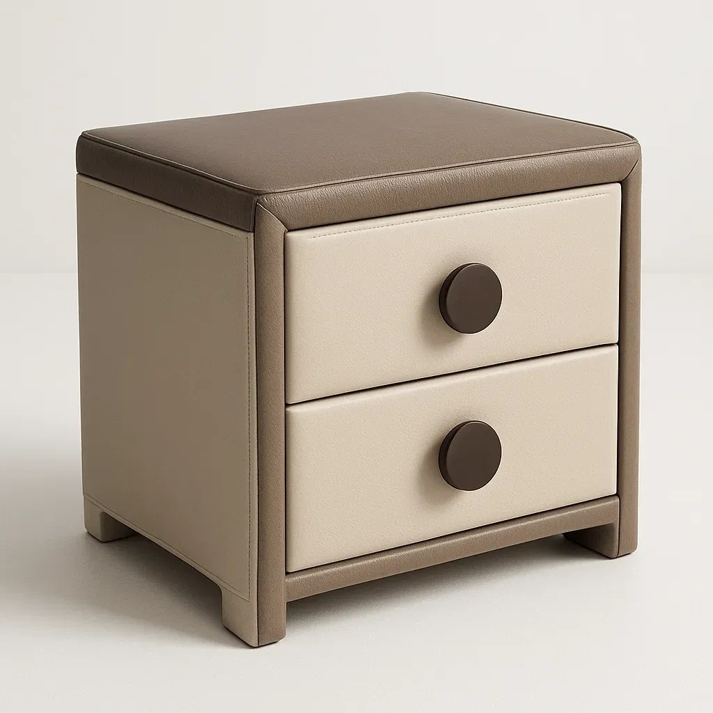 Comodino imbottito in pelle sintetica con doppio cassetto-Divanimo