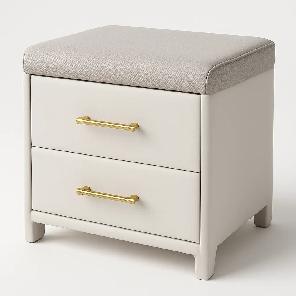 Comodino imbottito con due cassetti in legno e tessuto Grigio Crema 15 kg-Divanimo