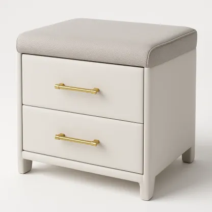 Comodino imbottito con due cassetti in legno e tessuto Grigio Crema 15 kg-Divanimo