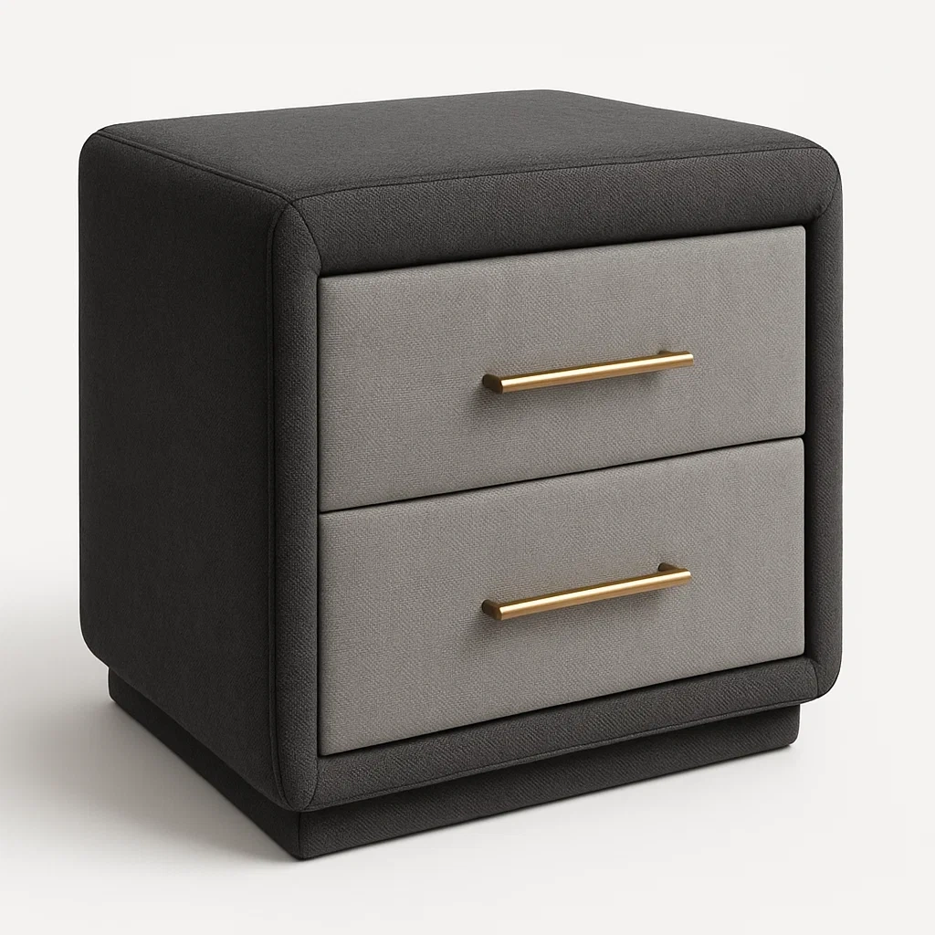 Comodino imbottito rettangolare in tessuto e metallo-Divanimo