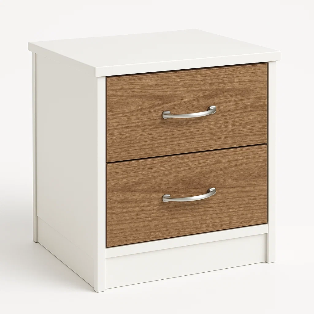 Comodino in legno con due cassetti colore Bianco Marrone 15 kg-Divanimo