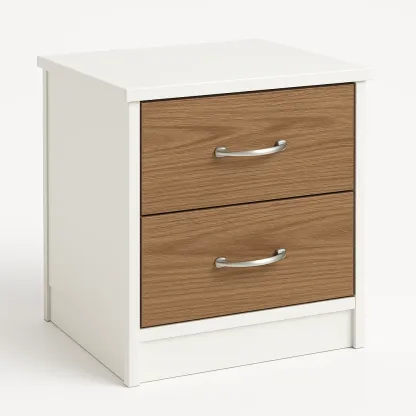 Comodino in legno con due cassetti colore Bianco Marrone 15 kg-Divanimo
