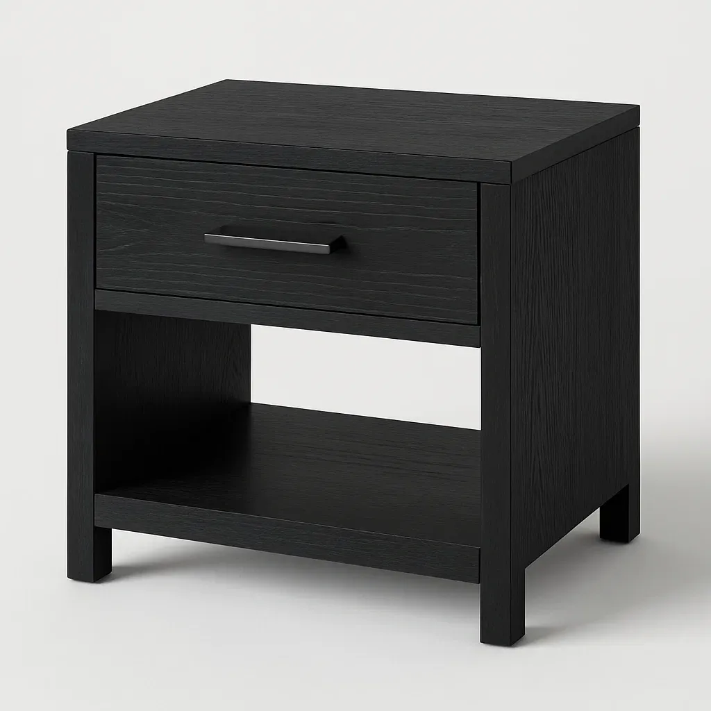 Comodino in legno con cassetto e ripiano colore Nero 12 kg-Divanimo