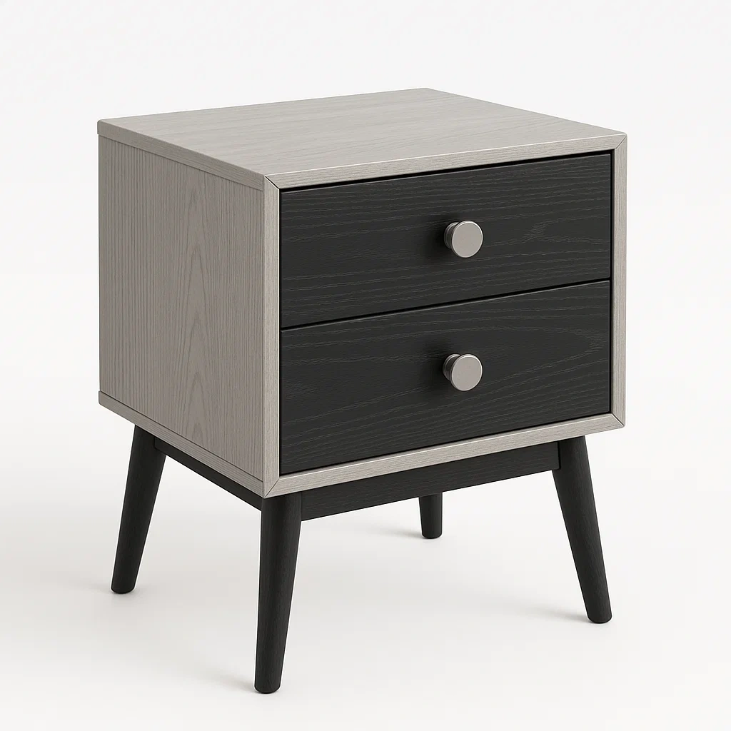 Comodino in legno con due cassetti colore Nero Grigio 8 kg-Divanimo
