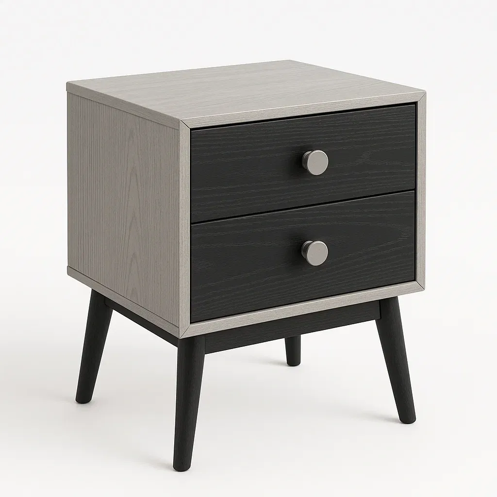 Comodino in legno con due cassetti colore Nero Grigio 8 kg-Divanimo