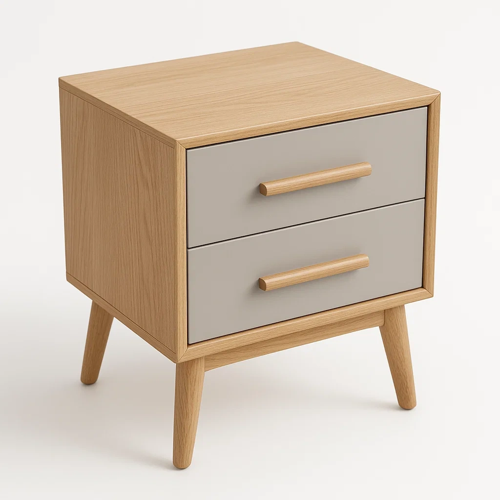 Comodino in legno con due cassetti colore Rovere Grigio 12 kg-Divanimo