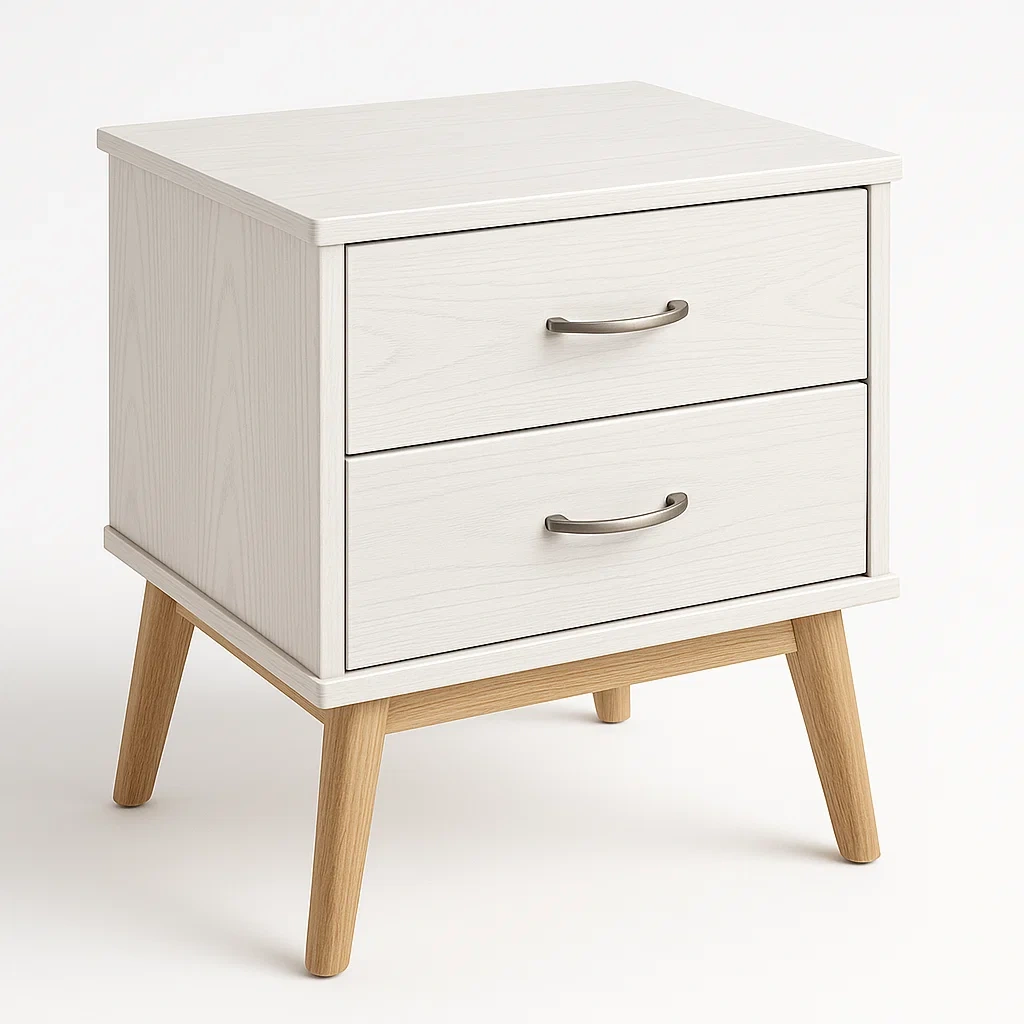 Comodino in legno con due cassetti 12 kg colore Bianco Rovere-Divanimo