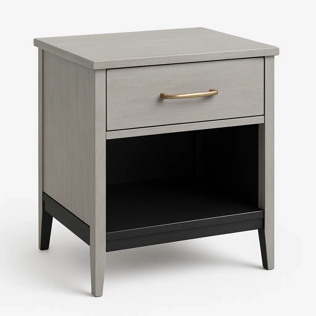 Comodino in legno con cassetto e vano aperto-Divanimo