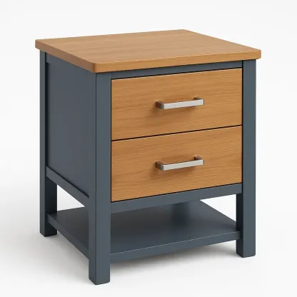 Comodino in legno con due cassetti e dettagli in metallo-Divanimo