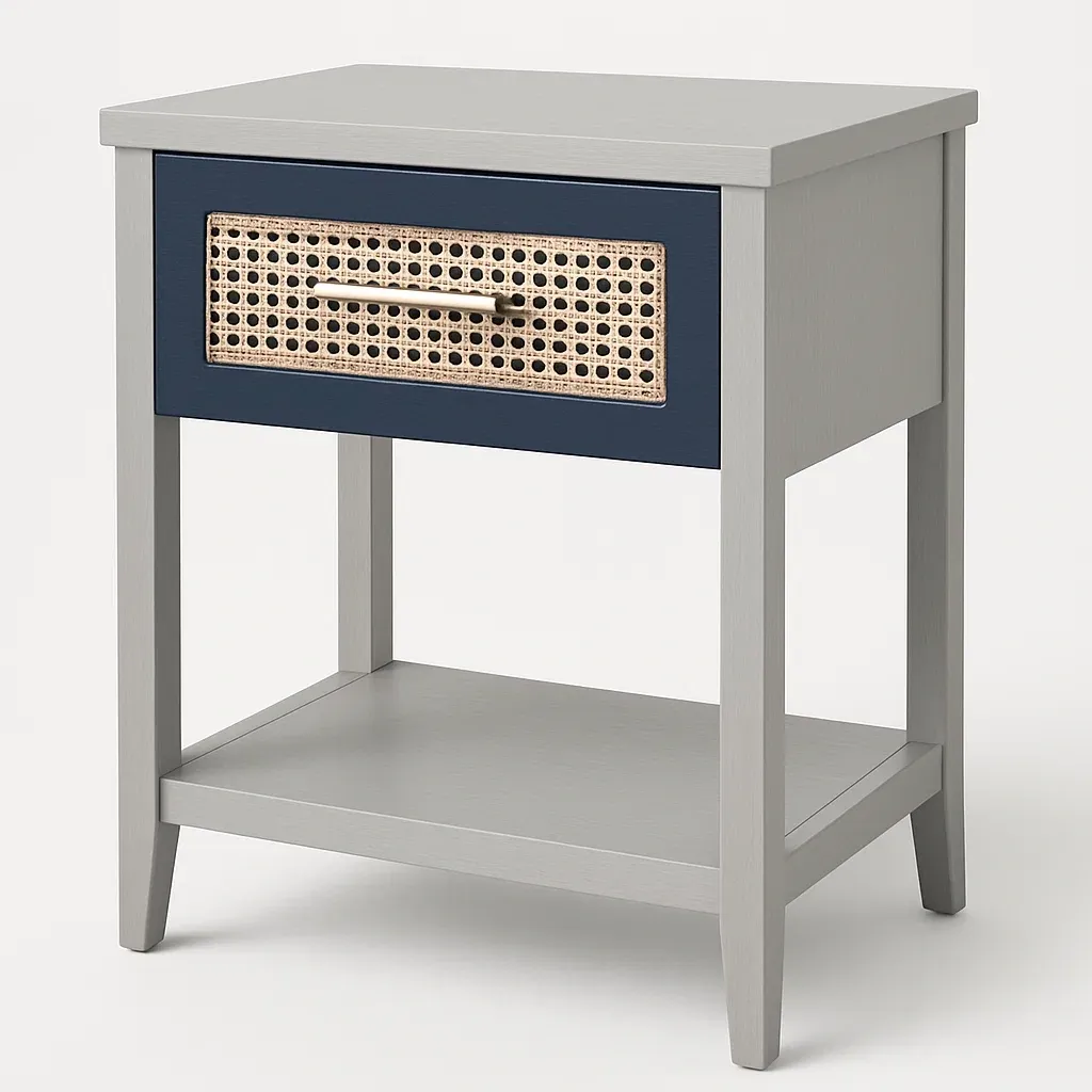 Comodino in rattan con struttura in legno-Divanimo