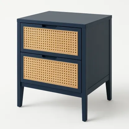 Comodino in rattan con cassetti e struttura in legno-Divanimo