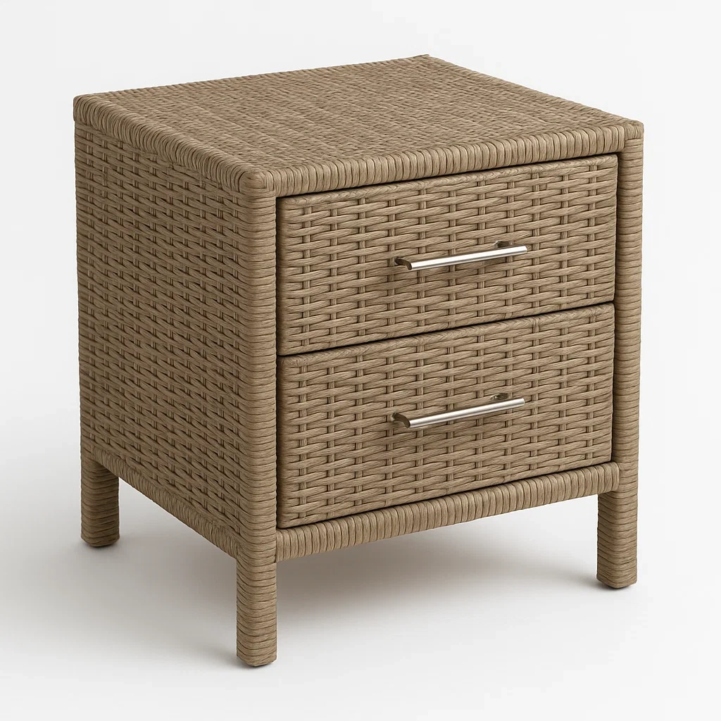 Comodino in rattan con due cassetti-Divanimo