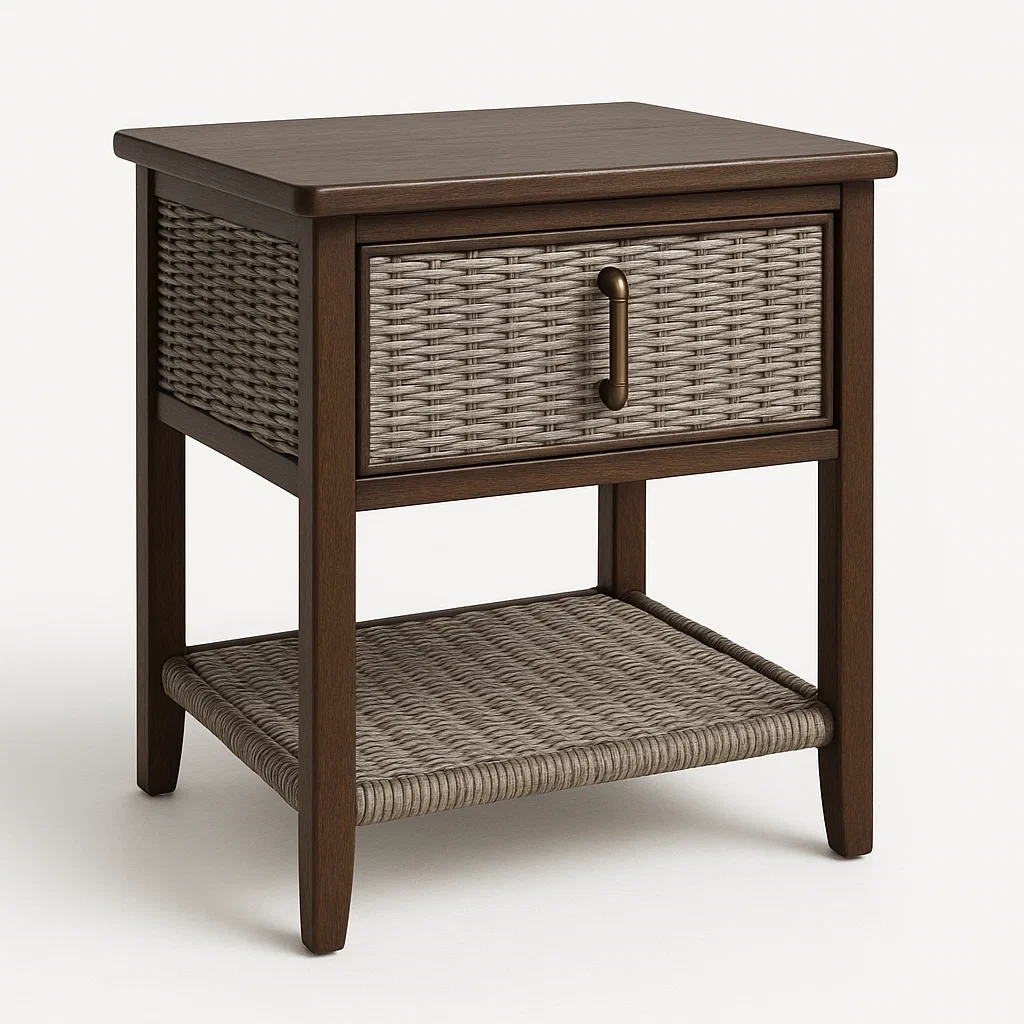 Comodino in rattan con cassetto e ripiano-Divanimo