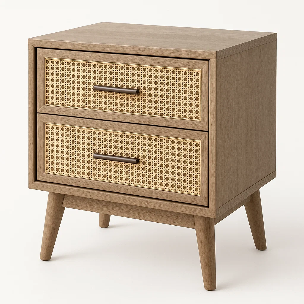 Comodino in rattan con frontali a due cassetti-Divanimo