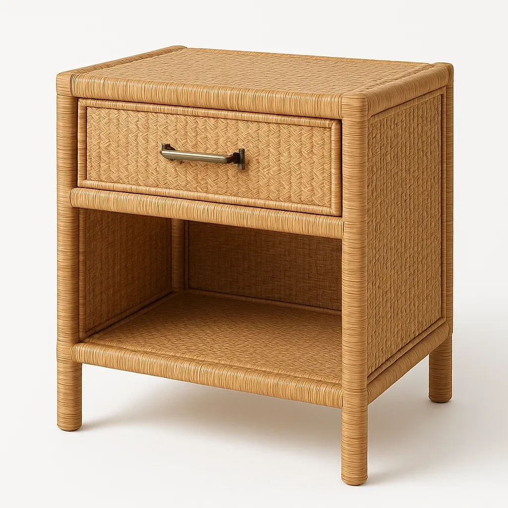 Comodino in rattan con cassetto e ripiano colore Naturale 8 kg-Divanimo