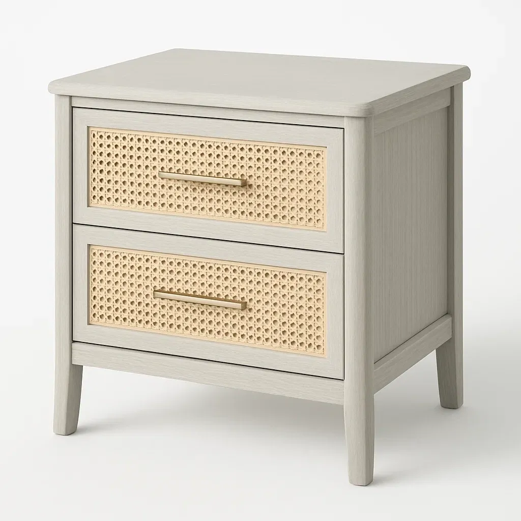 Comodino in rattan con frontali a cassetti-Divanimo