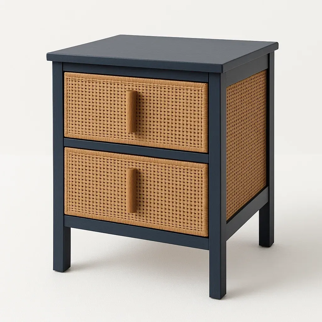 Comodino in rattan con due cassetti colore Blu Naturale 9 kg-Divanimo