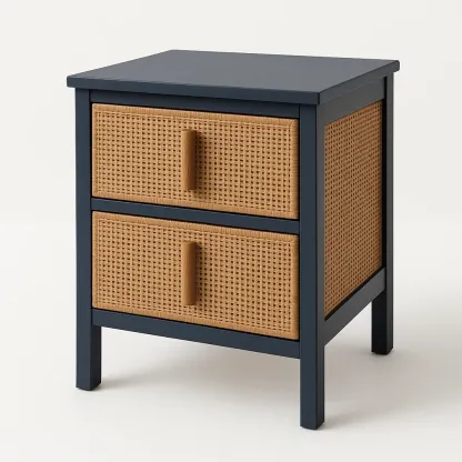 Comodino in rattan con due cassetti colore Blu Naturale 9 kg-Divanimo