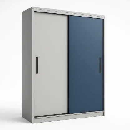 Armadio con ante scorrevoli in MDF Grigio Blu con maniglie in metallo Peso netto 80 kg-Divanimo