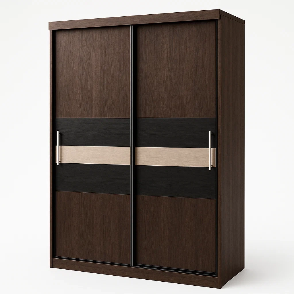 Armadio con ante scorrevoli in legno laminato marrone-Divanimo