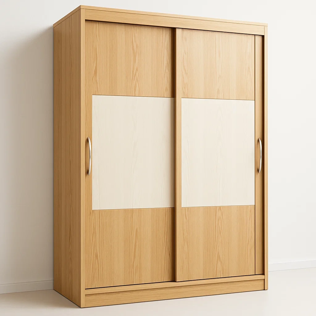 Armadio con ante scorrevoli in MDF effetto rovere e bianco-Divanimo