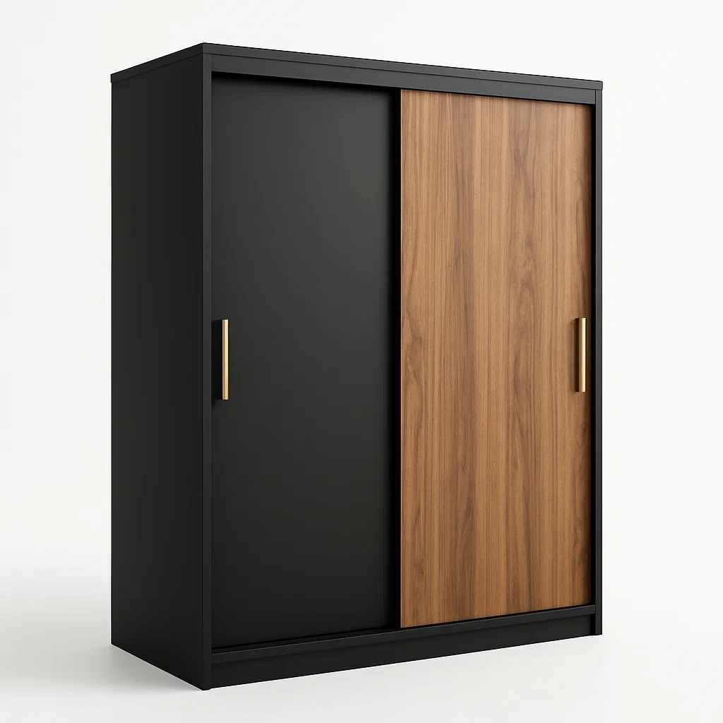 Armadio con ante scorrevoli in MDF nero effetto legno-Divanimo