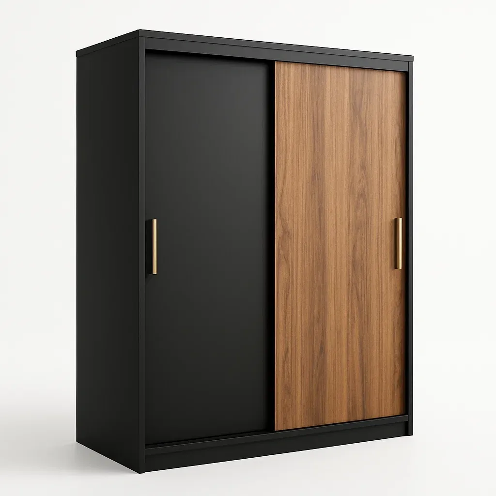 Armadio con ante scorrevoli in MDF nero effetto legno-Divanimo