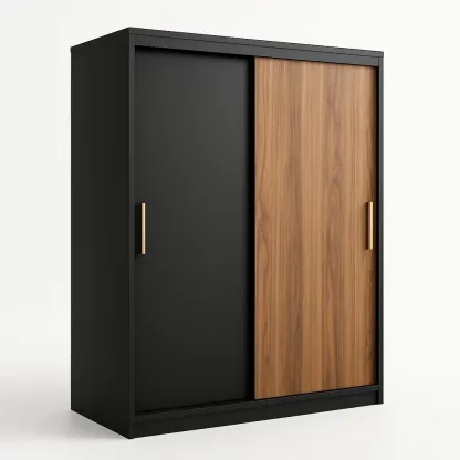 Armadio con ante scorrevoli in MDF nero effetto legno-Divanimo