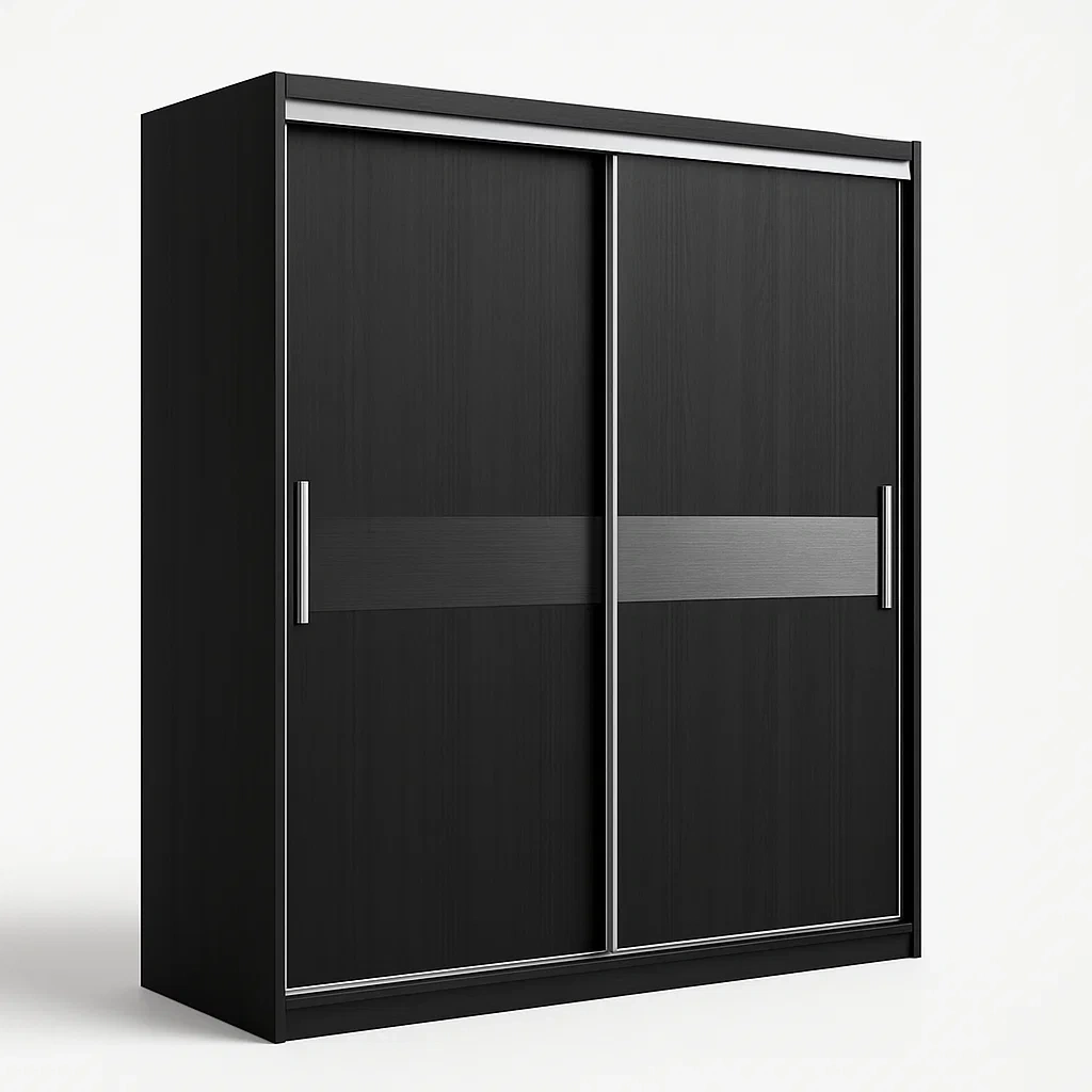 Armadio con ante scorrevoli in legno nero-Divanimo