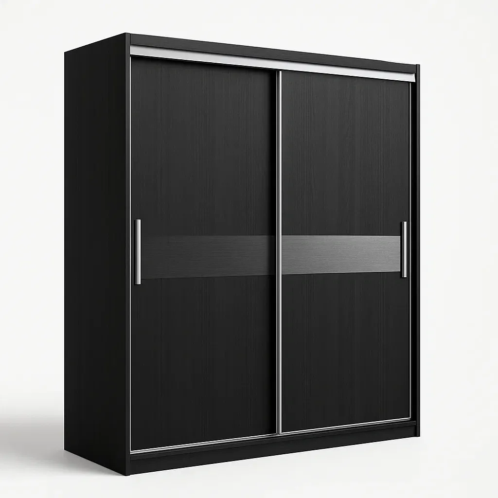 Armadio con ante scorrevoli in legno nero-Divanimo